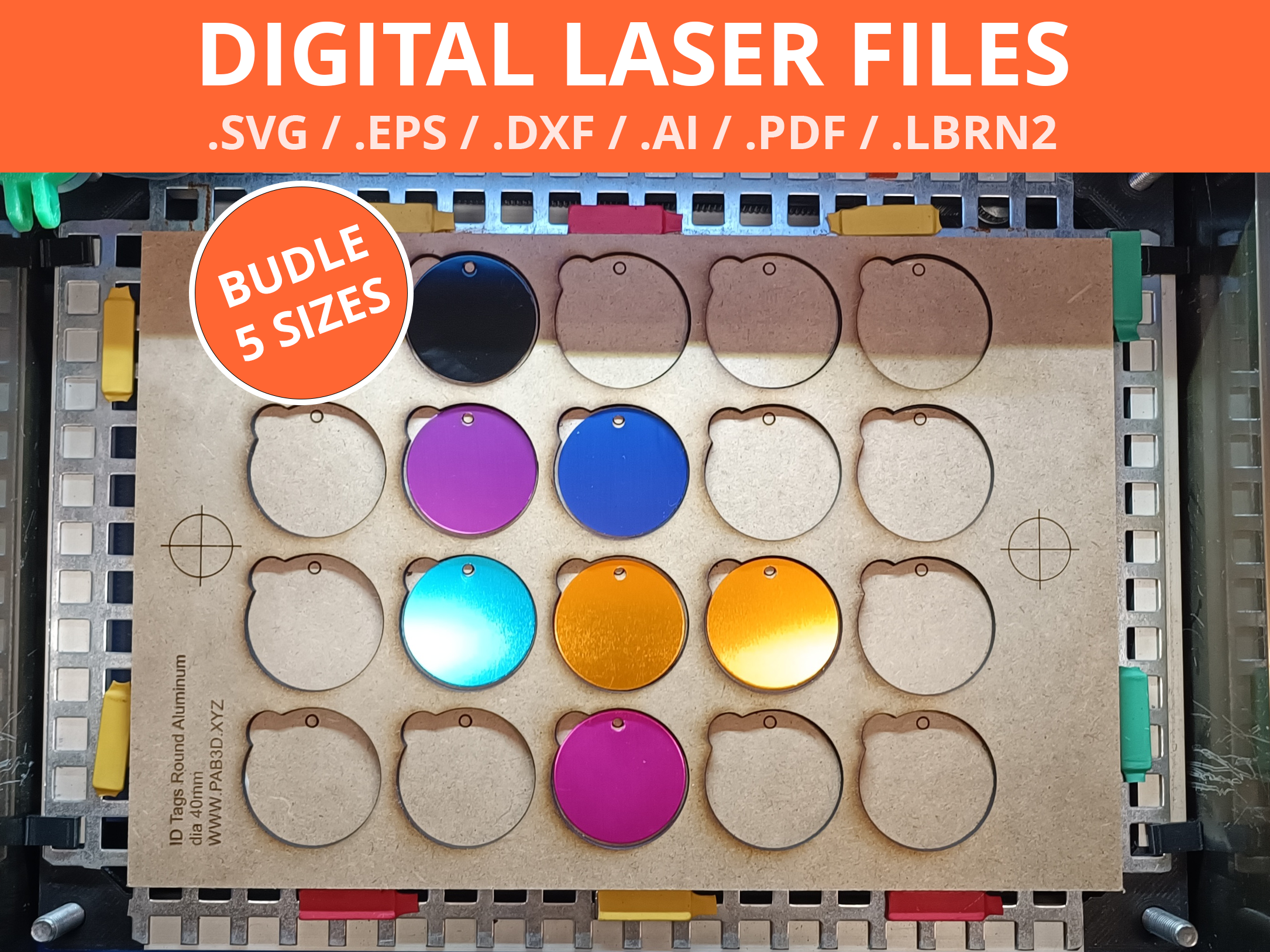 BUNDLE - Round Aluminum Dog Tags Jig Template For Engraving - 20/25/30/35/40mm